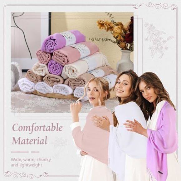 50 Pack Pashmina Shawls And Wraps Bulk Wedding Favors Bridal Shawls Gifts For💙 - Picture 3 of 5